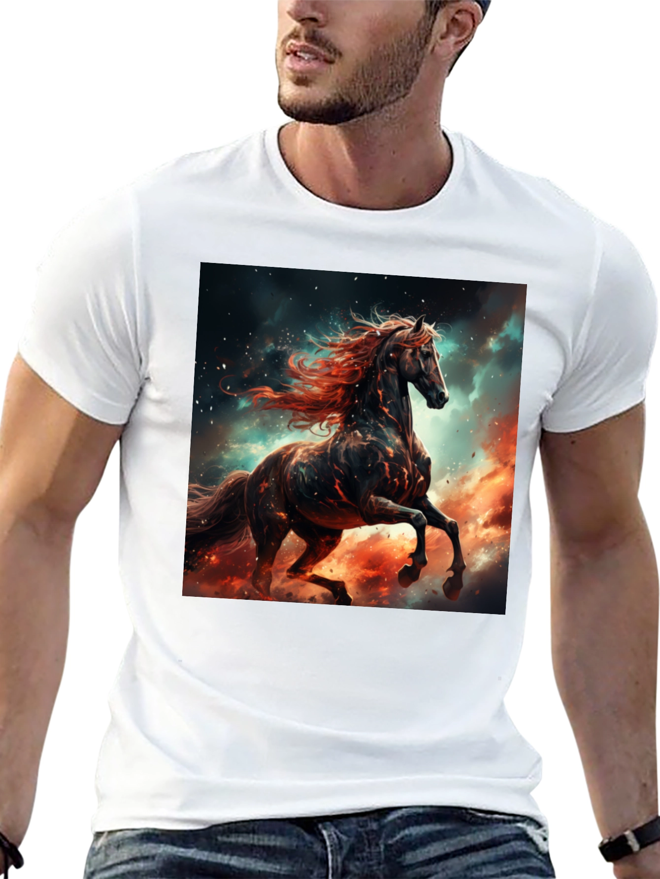 Fiery Horse Graphic Tee - Black Cotton