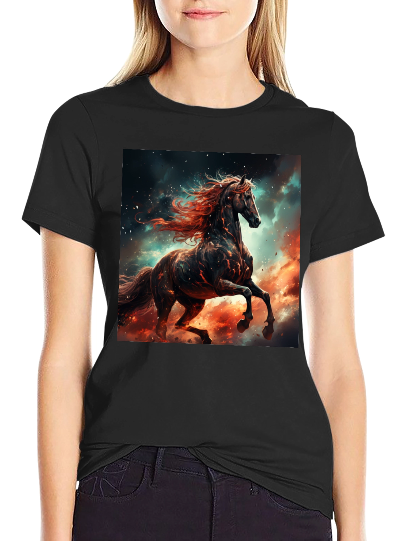 Fiery Horse Graphic Tee - Black Cotton