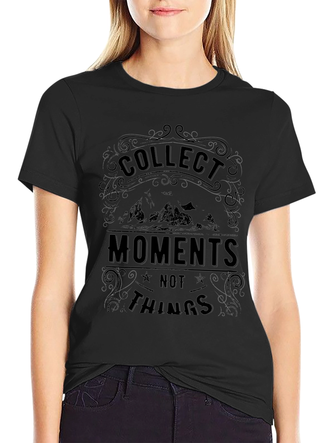 Collect Moments Not Things Black Graphic Tee