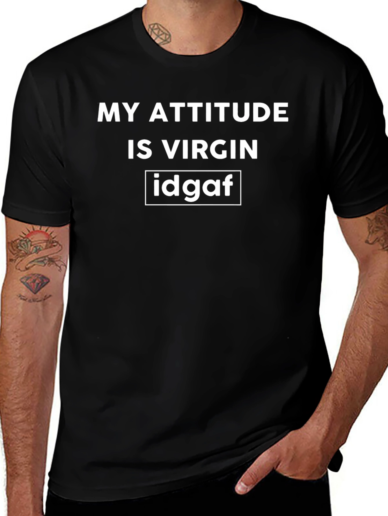 My Attitude Is Virgin Idgaf Black Graphic Tee