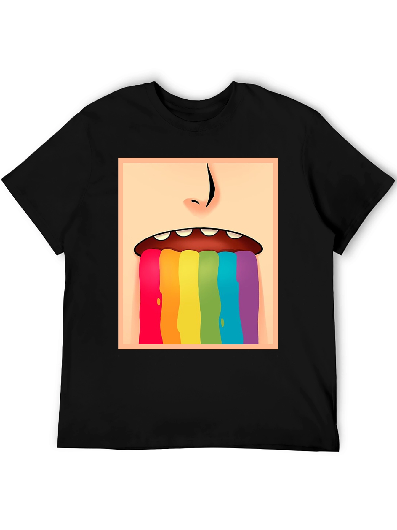 Rainbow Vomit Graphic Tee - Black Cotton Comfort
