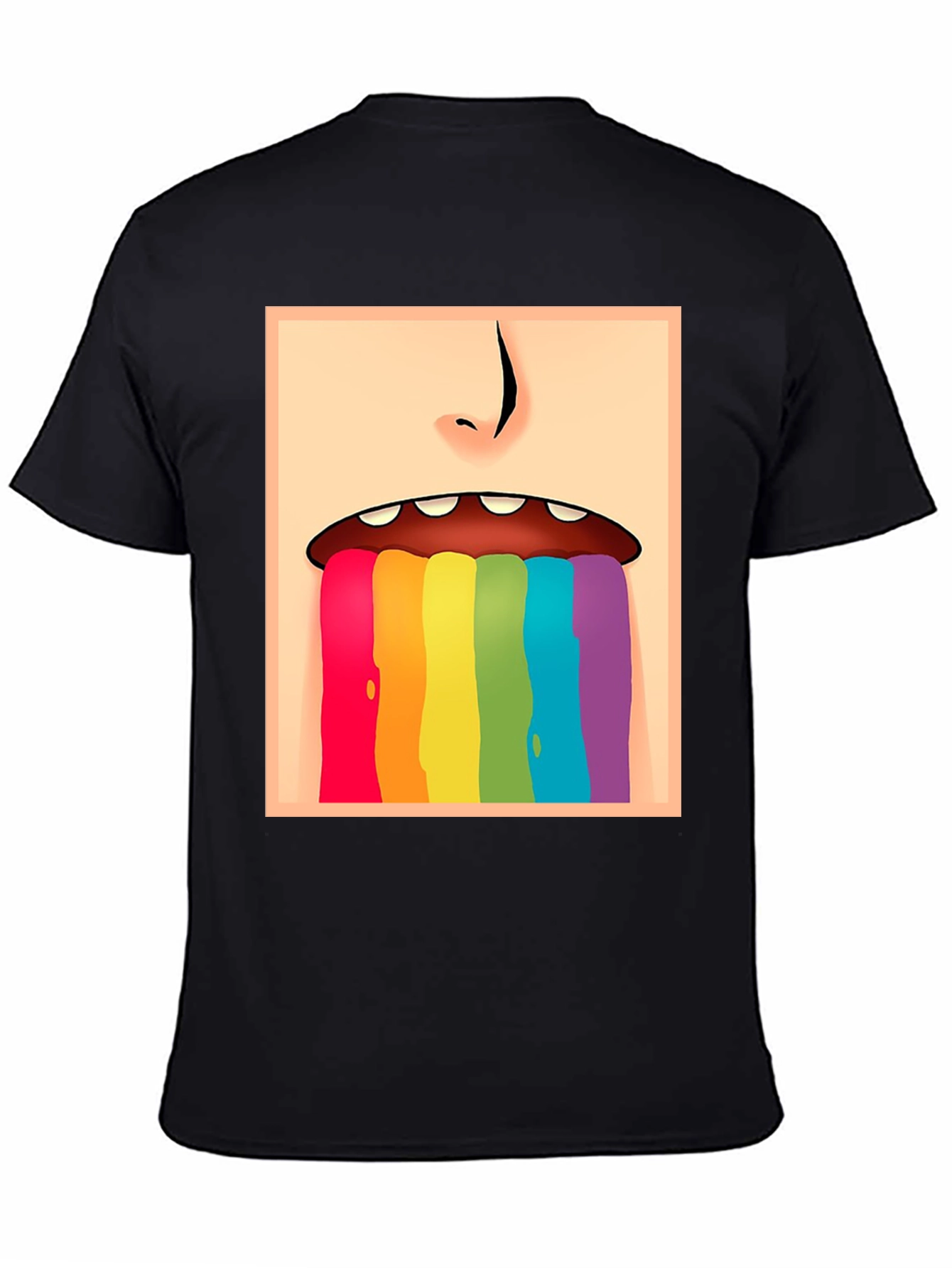 Rainbow Vomit Graphic Tee - Black Cotton Comfort