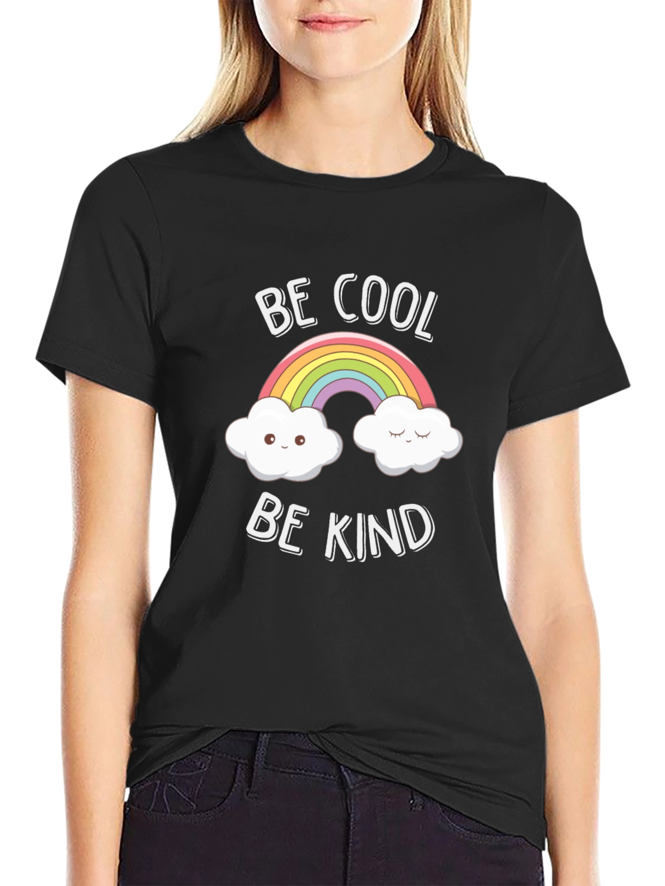 Be Cool Be Kind Rainbow Graphic Tee - Black