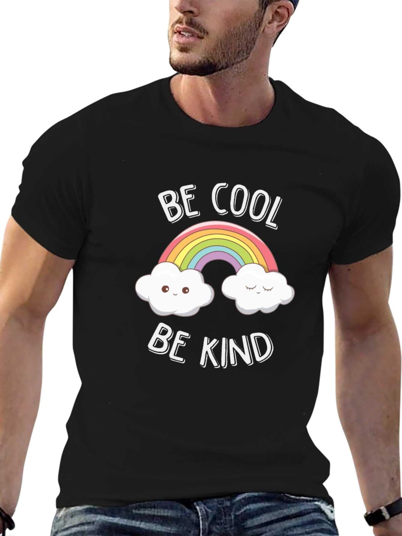 Be Cool Be Kind Rainbow Graphic Tee - Black