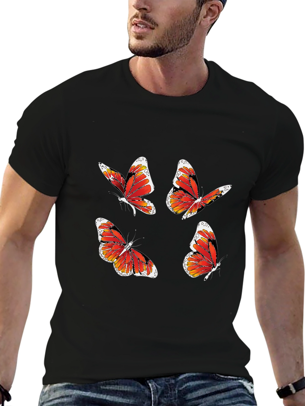 Butterfly Print Tee - Stylish Black T-Shirt
