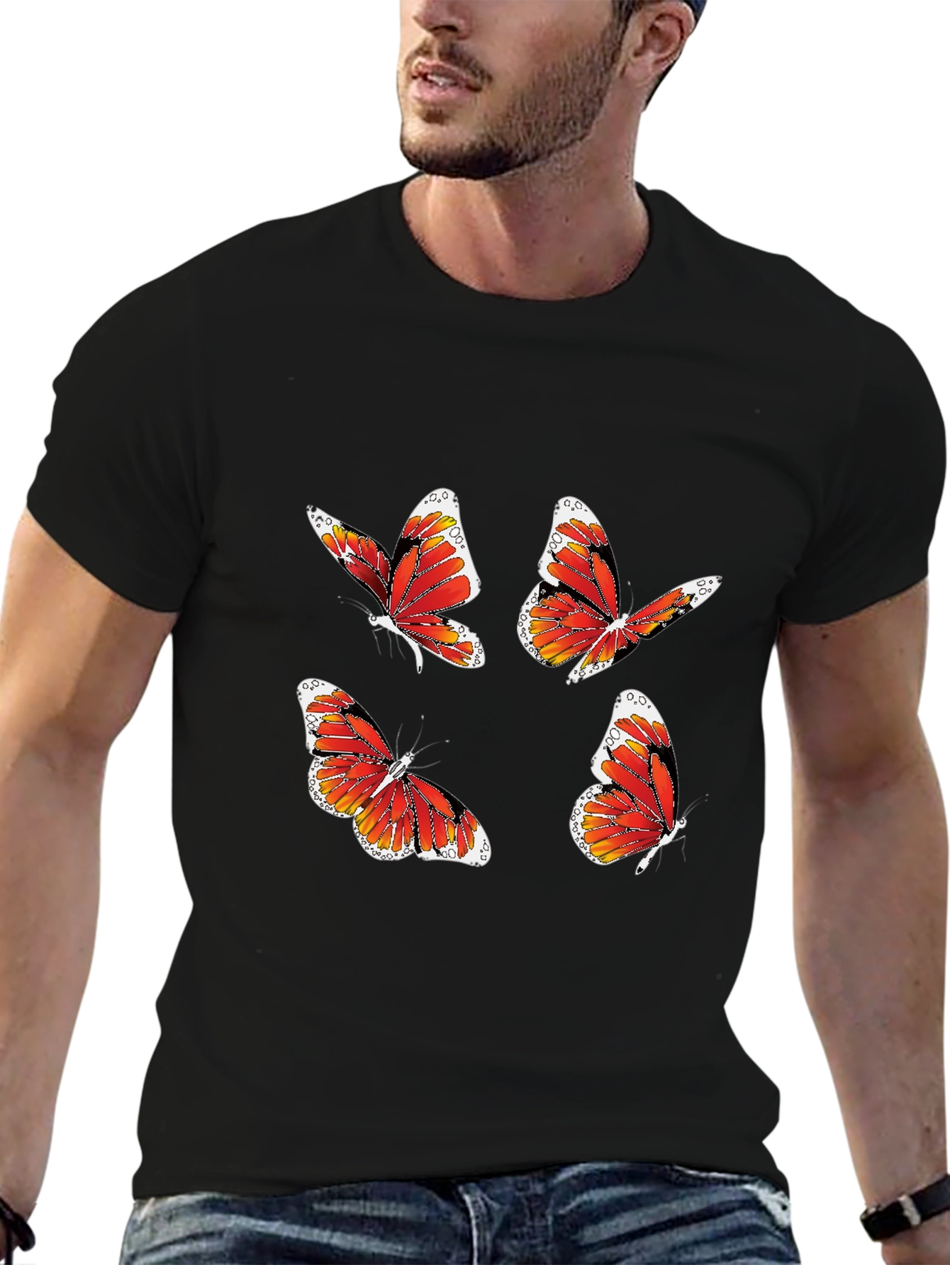 Butterfly Print Tee - Stylish Black T-Shirt