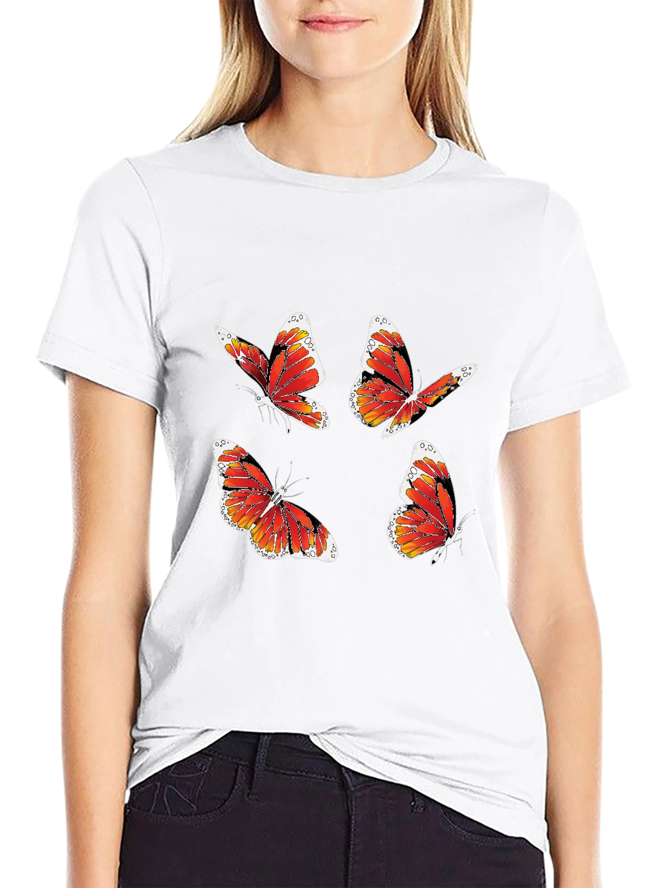 Butterfly Print Tee - Stylish Black T-Shirt