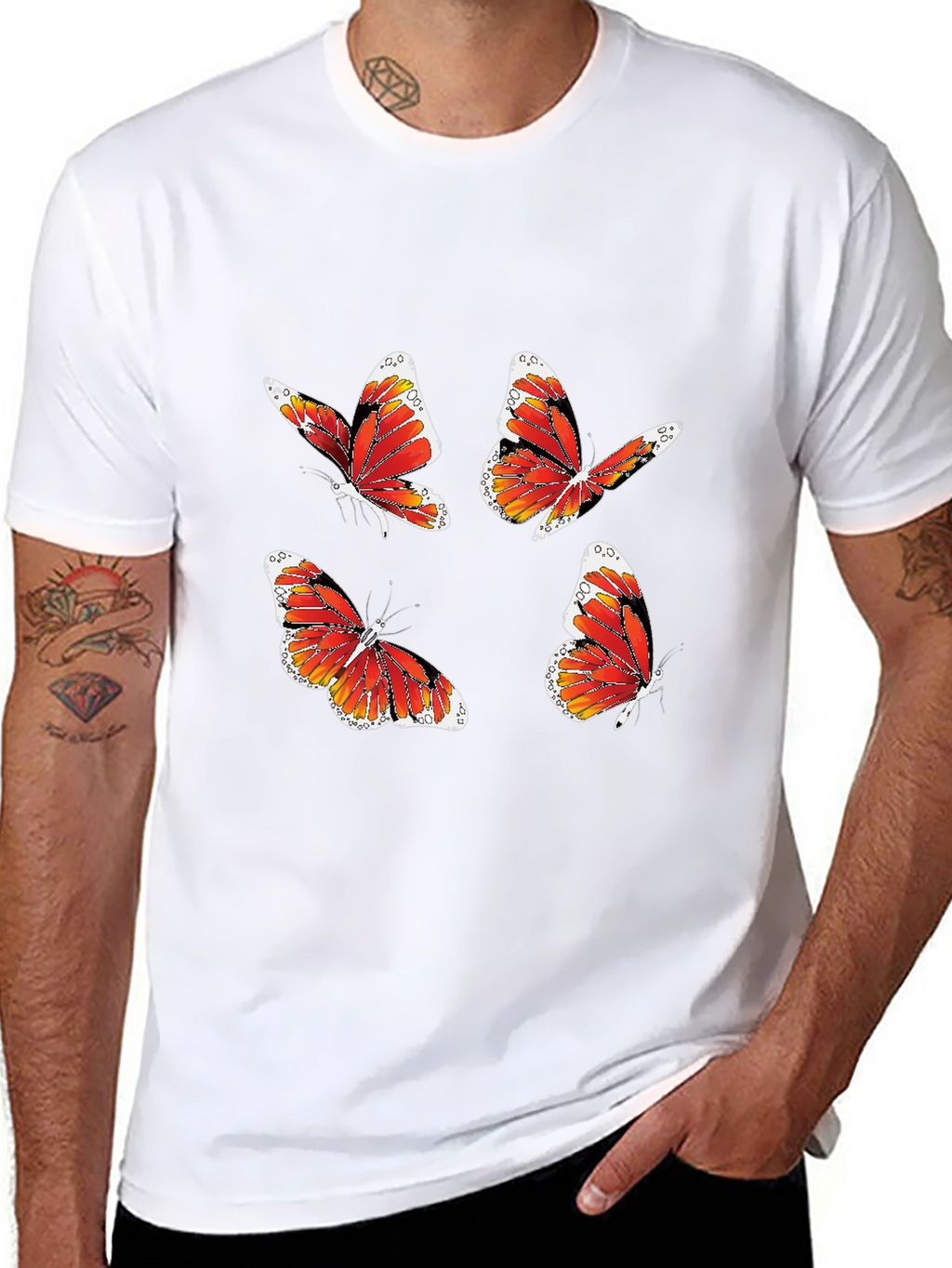 Butterfly Print Tee - Stylish Black T-Shirt