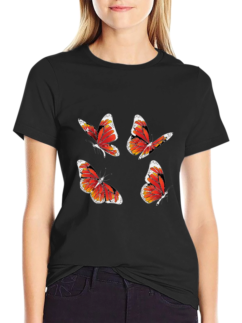 Butterfly Print Tee - Stylish Black T-Shirt