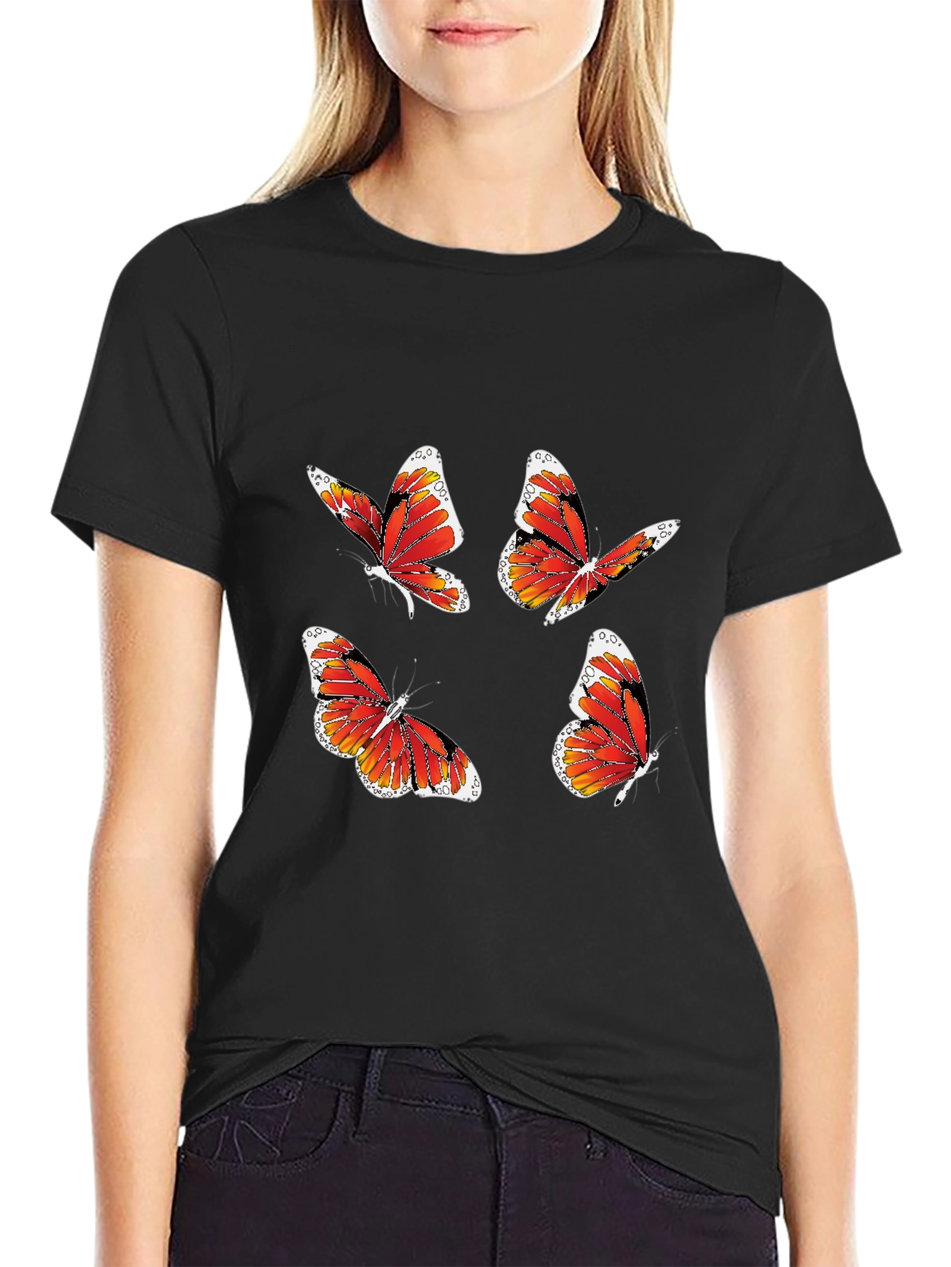 Butterfly Print Tee - Stylish Black T-Shirt
