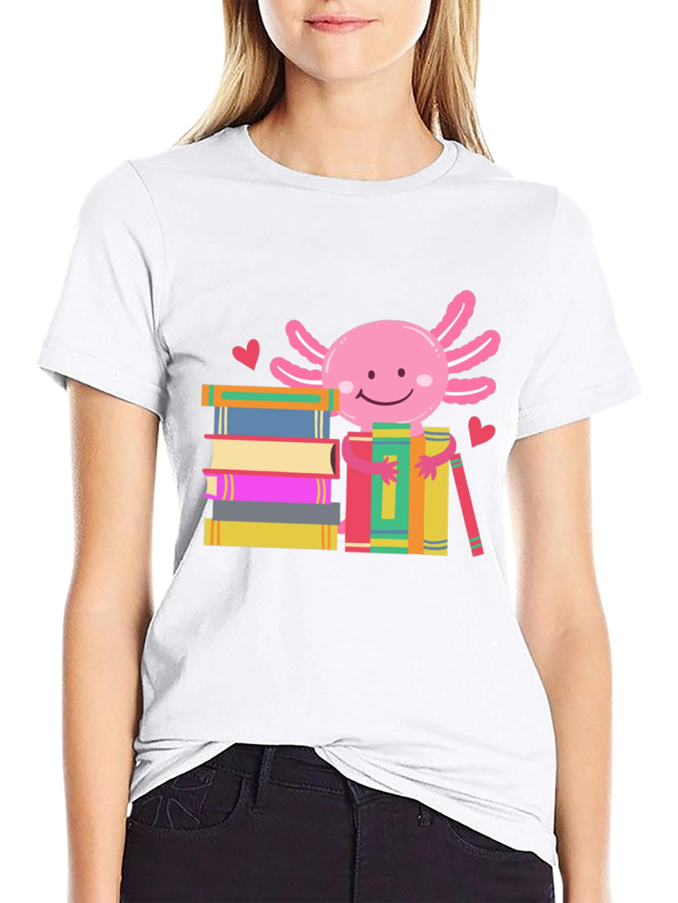Axolotl Bookworm T-Shirt - Reading Lover Tee