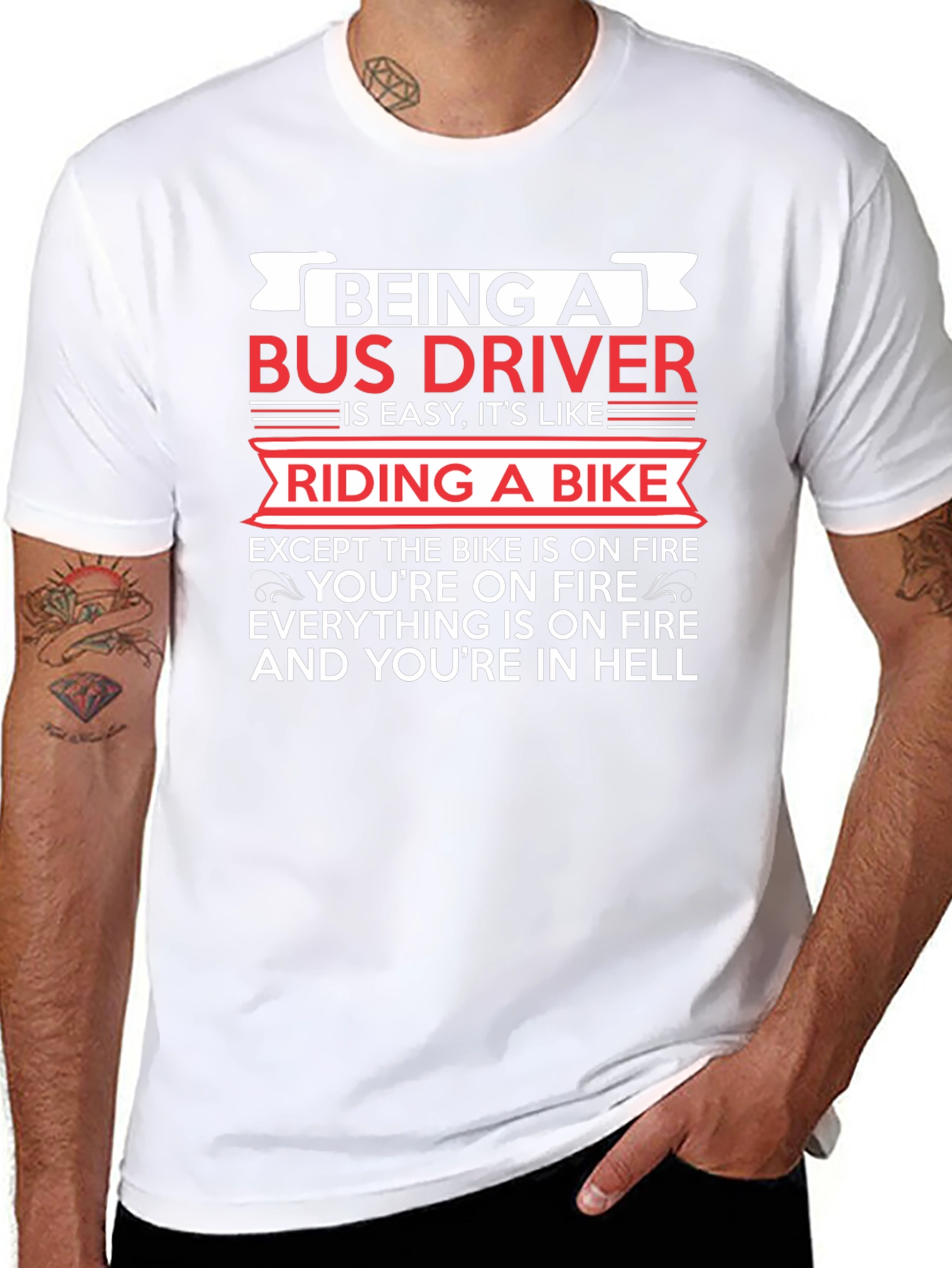 Bus Driver Humor T-Shirt - Riding a Bike in Hell