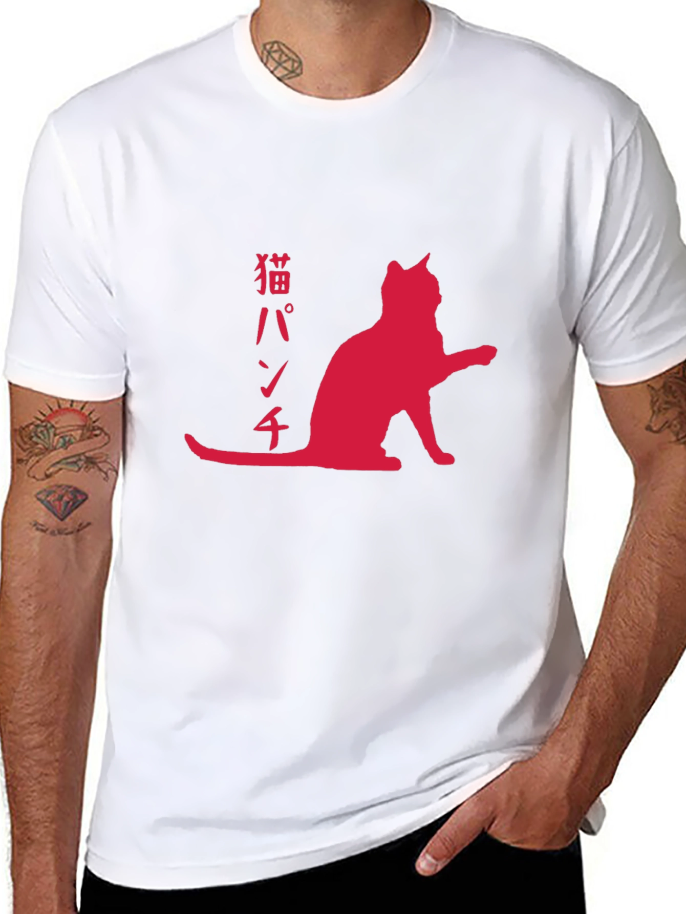 Cat Punch T-Shirt - Red Graphic Print