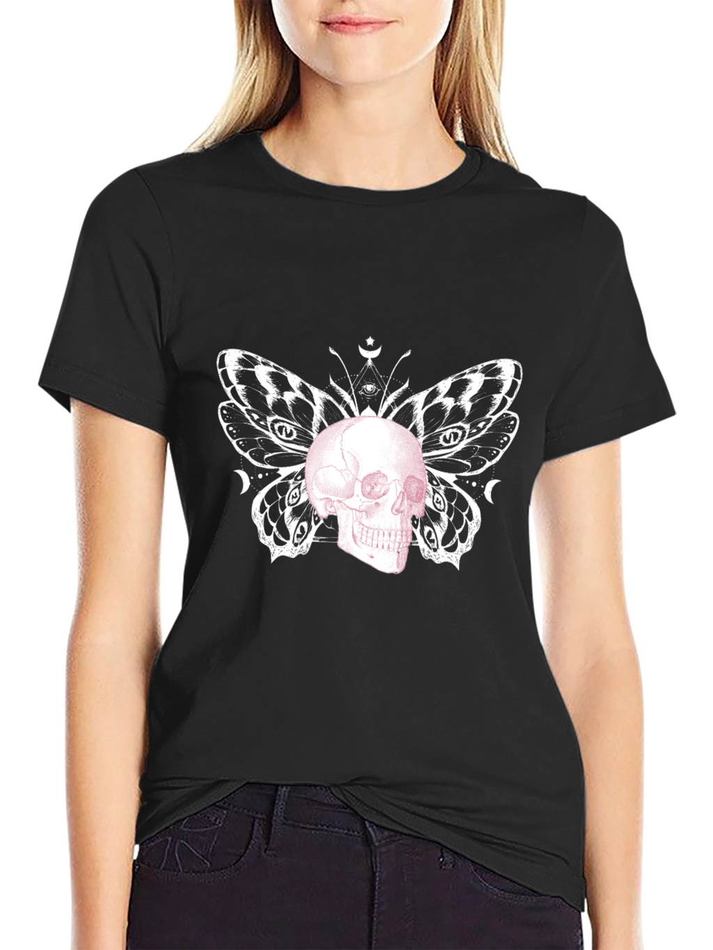 Skull Butterfly Graphic Tee - Black