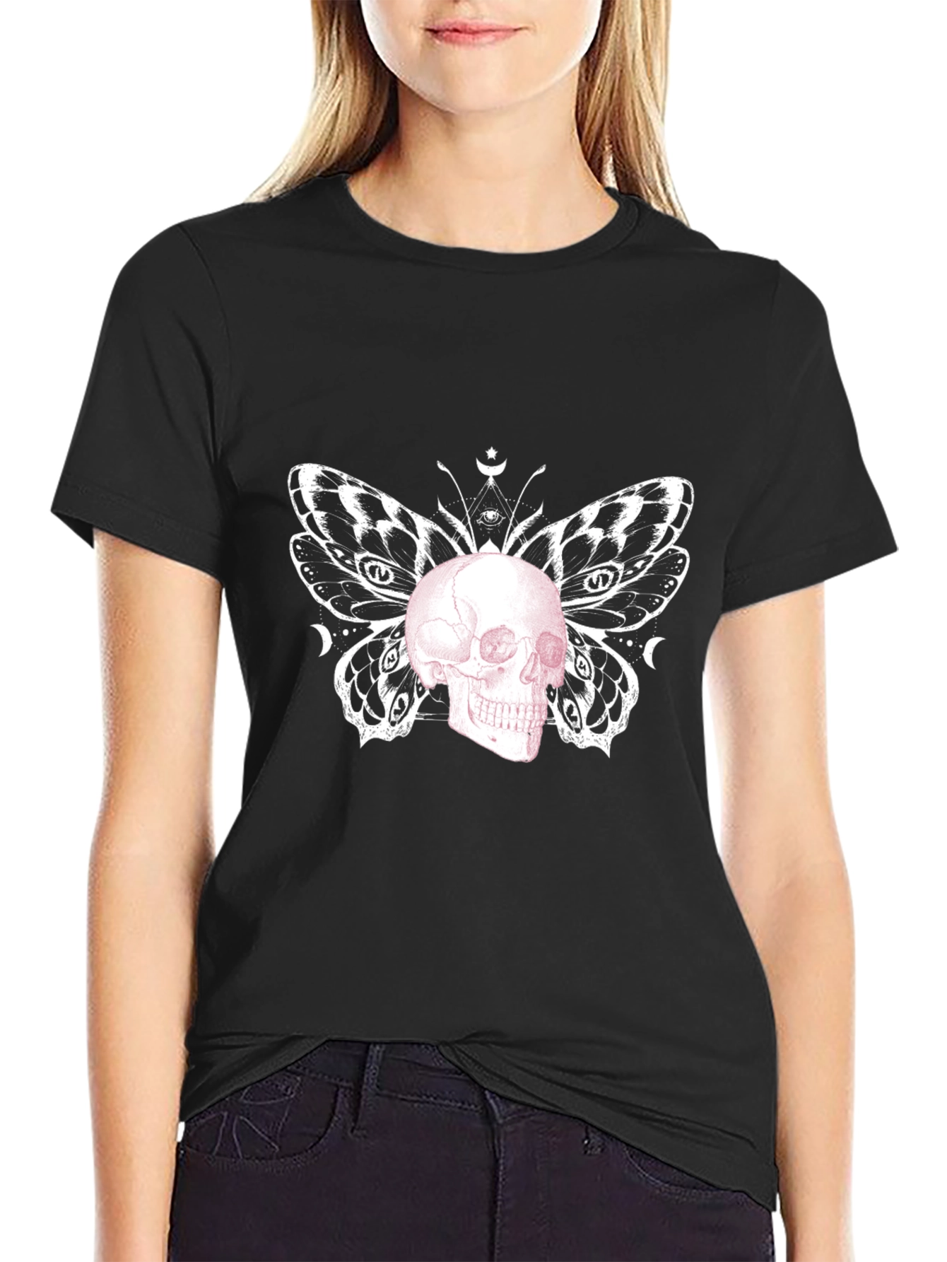 Skull Butterfly Graphic Tee - Black