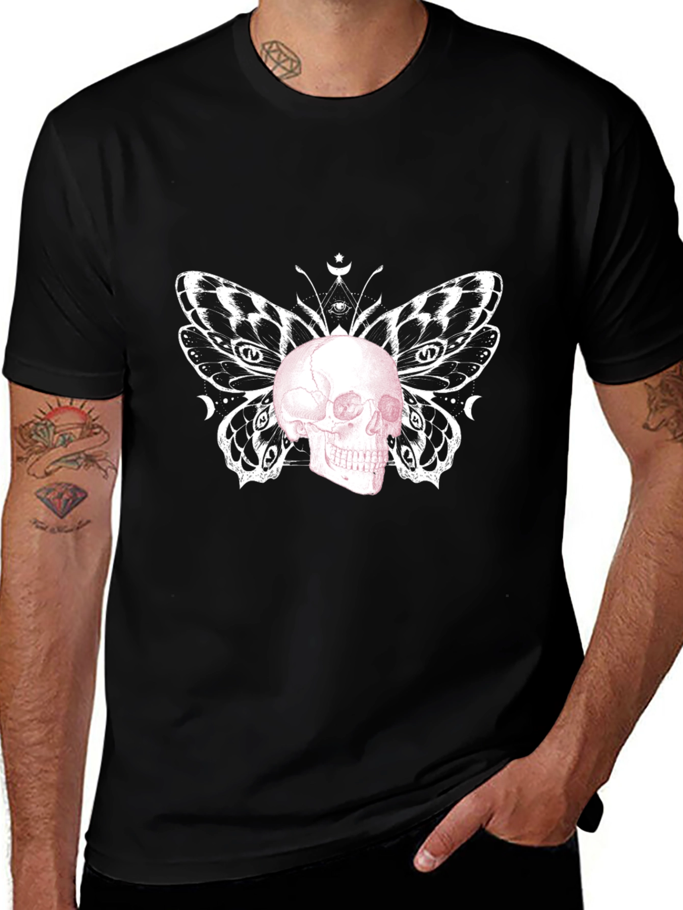 Skull Butterfly Graphic Tee - Black
