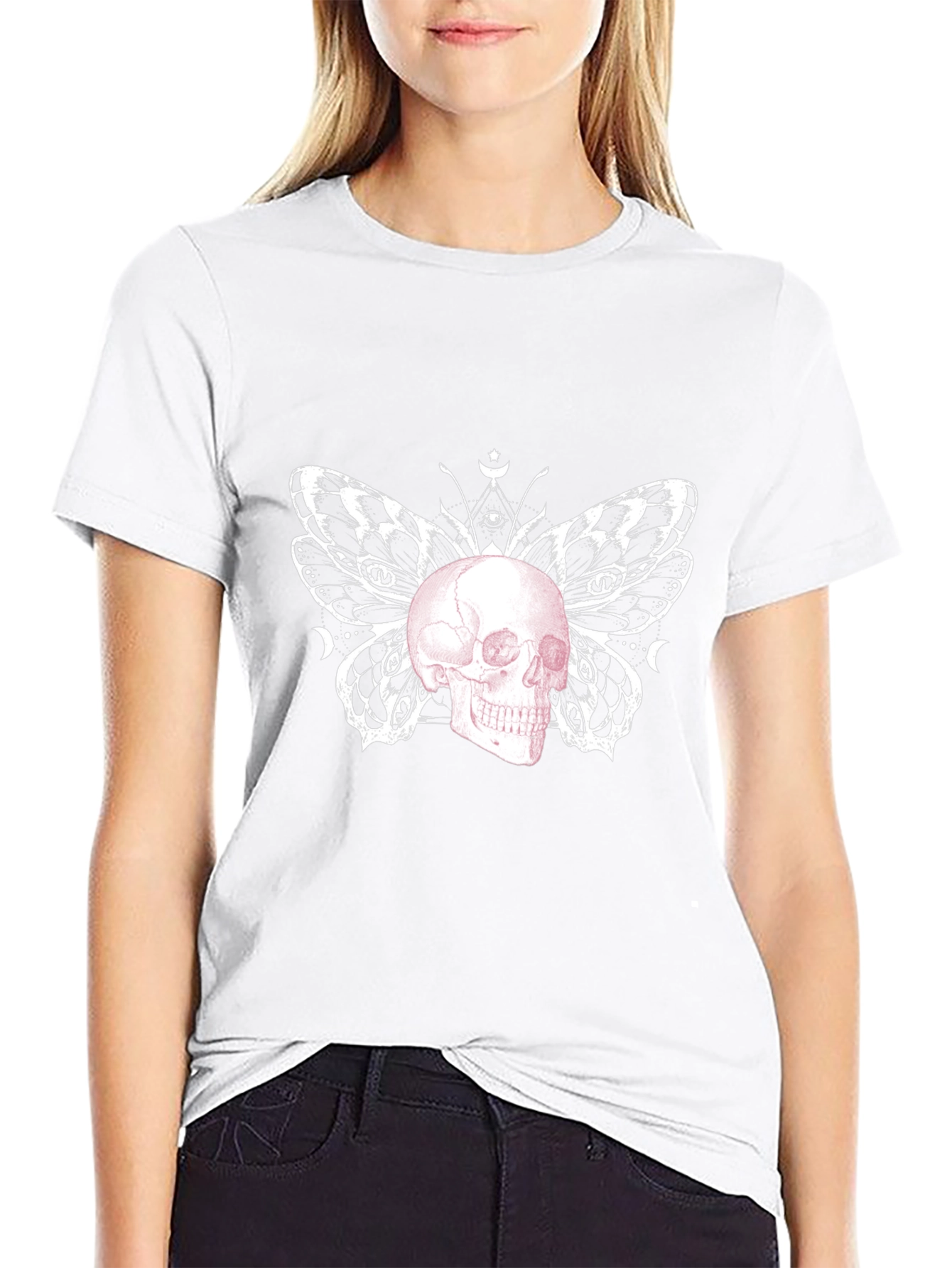 Skull Butterfly Graphic Tee - Black