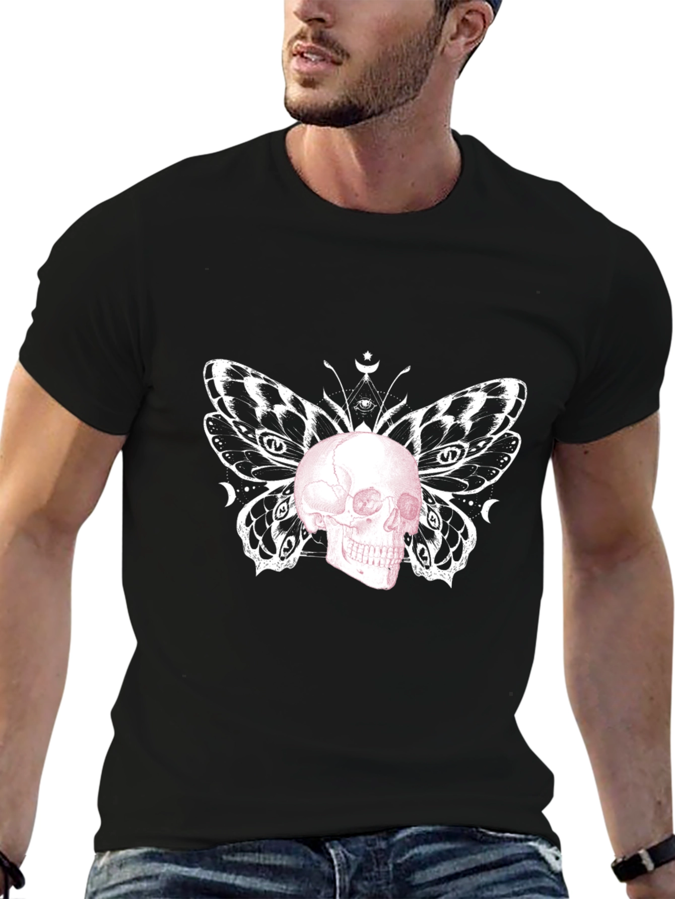 Skull Butterfly Graphic Tee - Black