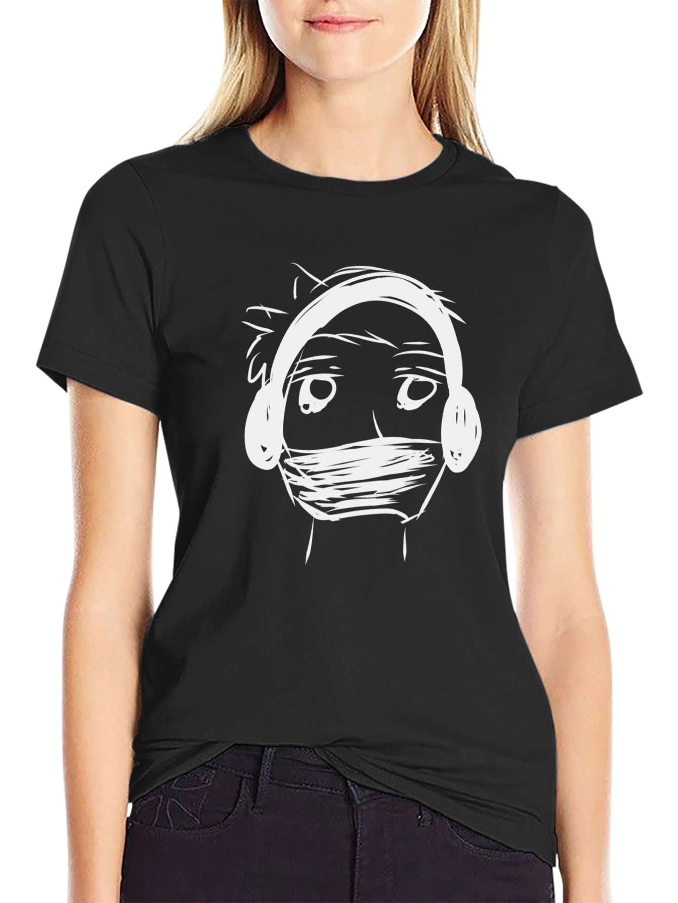 Abstract Doodle Graphic Black T-Shirt