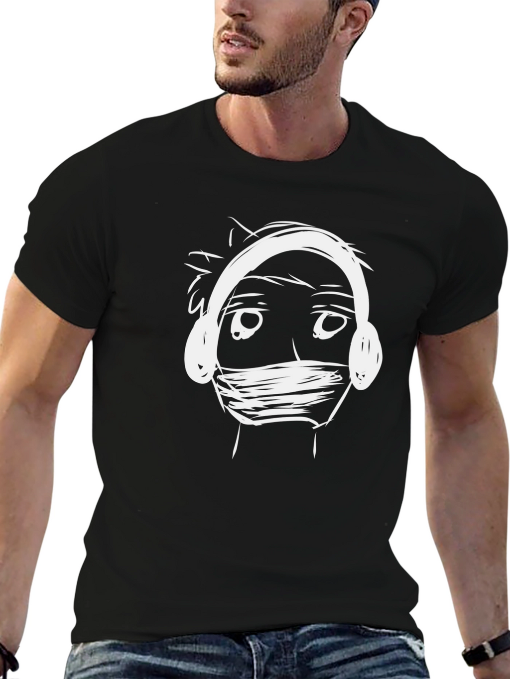 Abstract Doodle Graphic Black T-Shirt