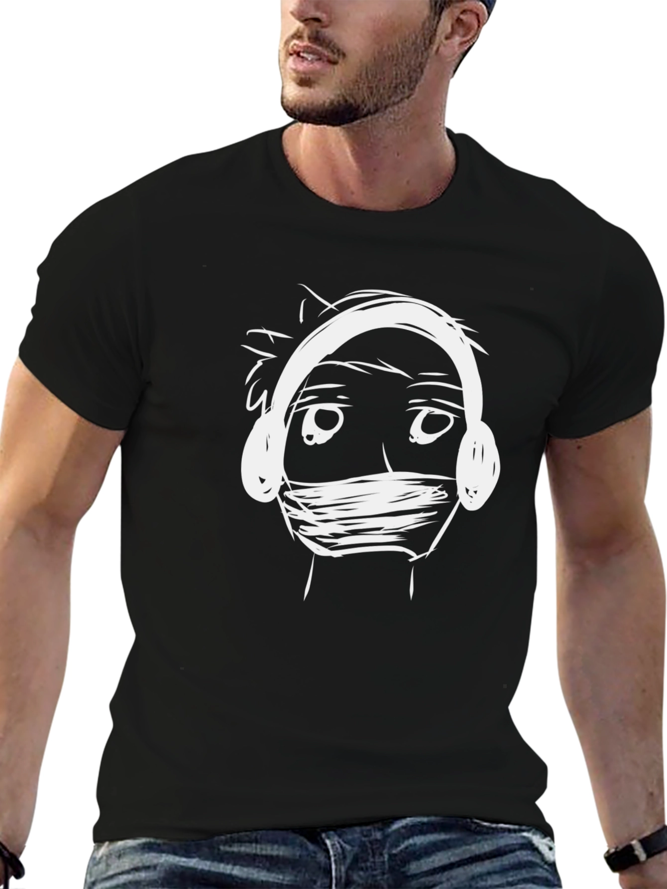 Abstract Doodle Graphic Black T-Shirt