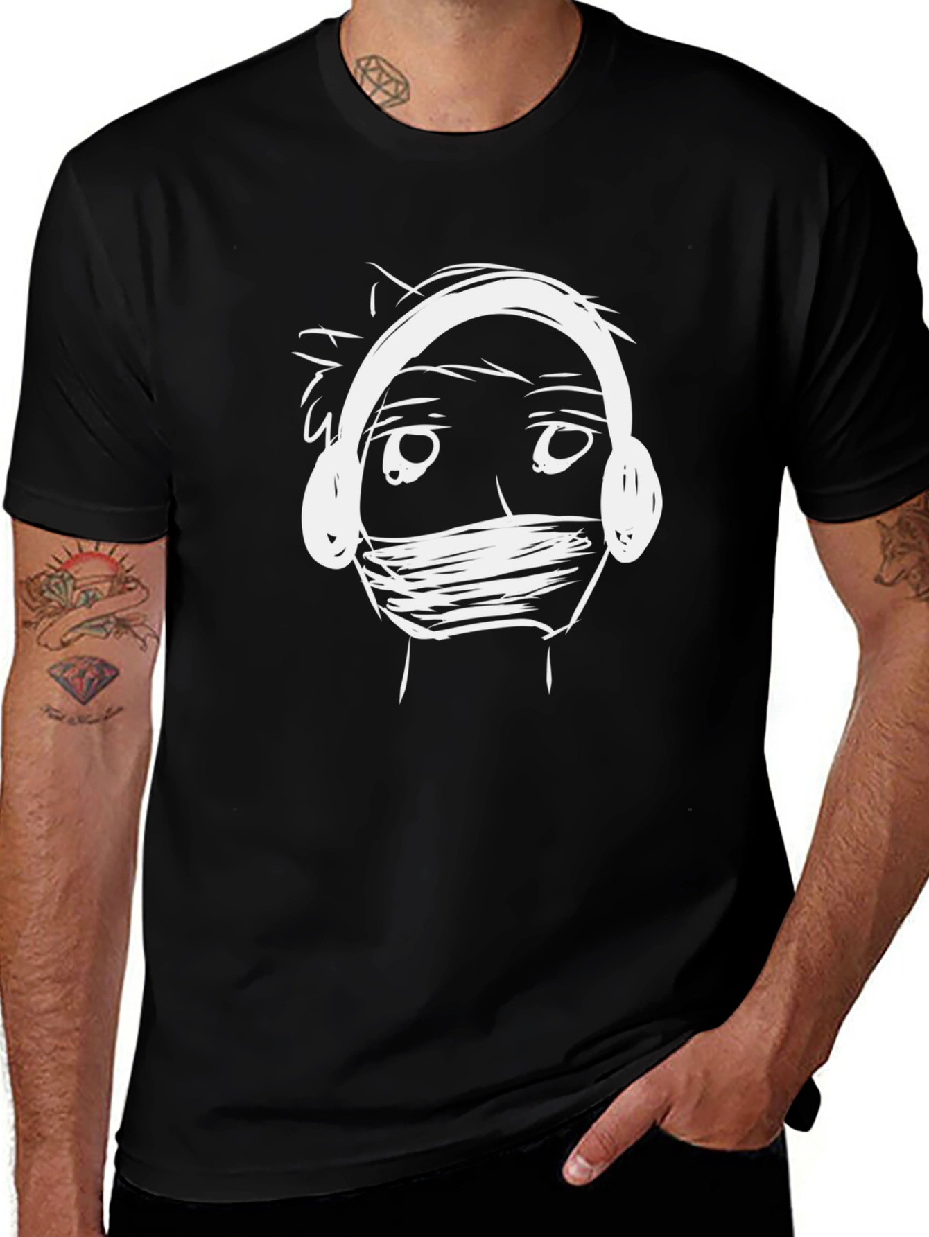 Abstract Doodle Graphic Black T-Shirt