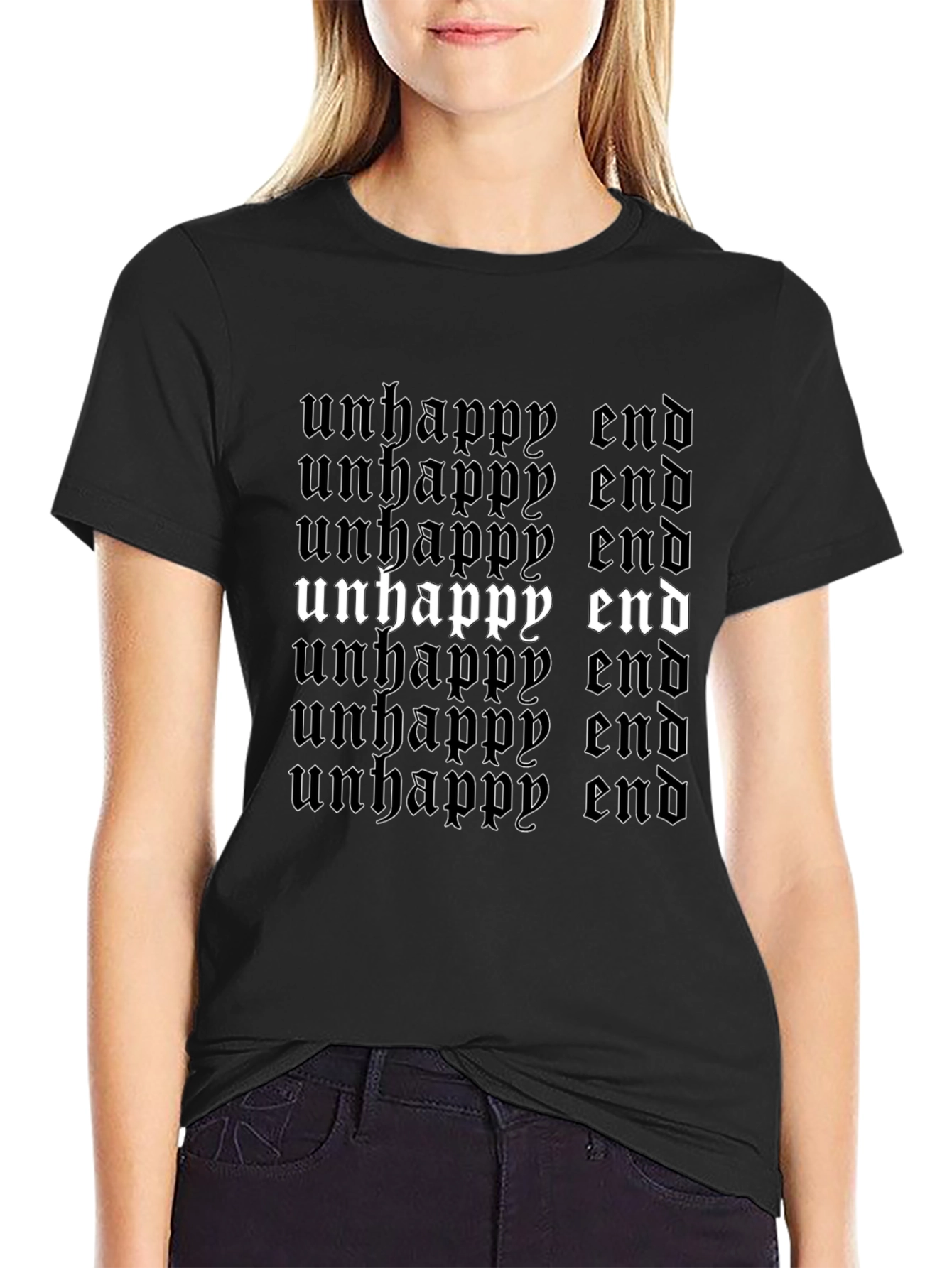 Unhappy End Graphic Tee - Gothic Style Black T-Shirt