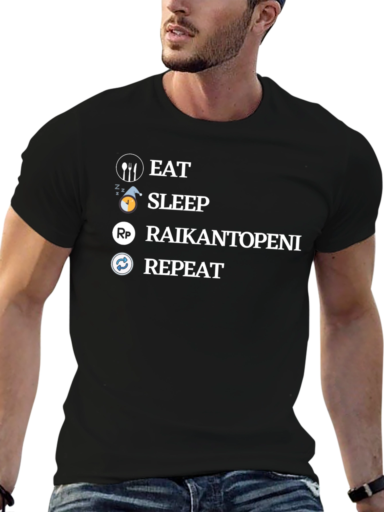 Eat Sleep Raikantopeni Repeat Black T-Shirt