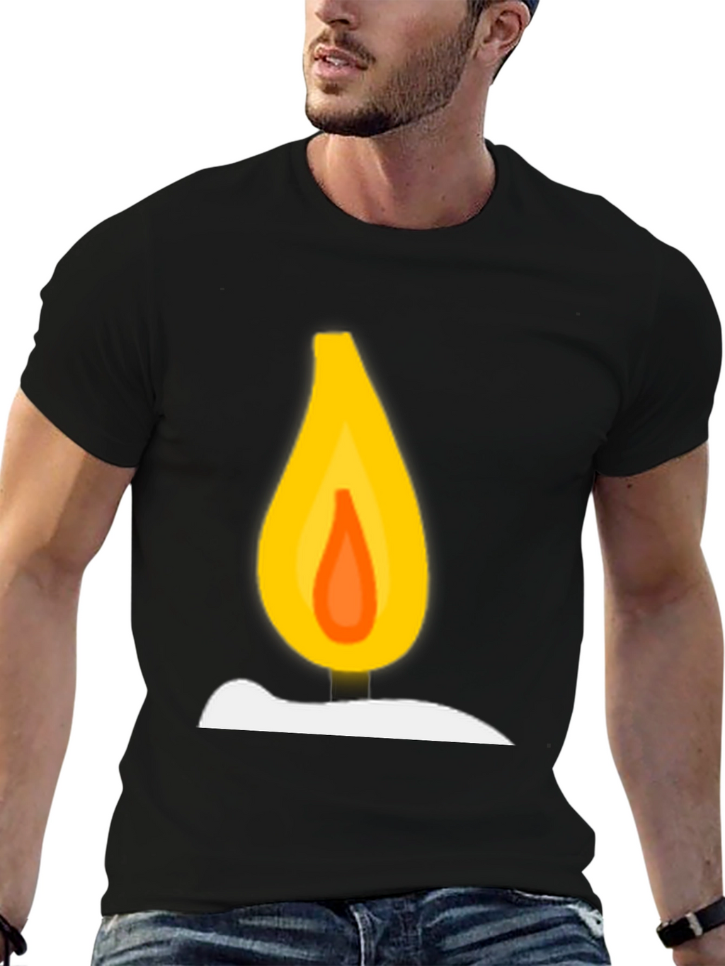 Candle Flame Graphic T-Shirt - Black
