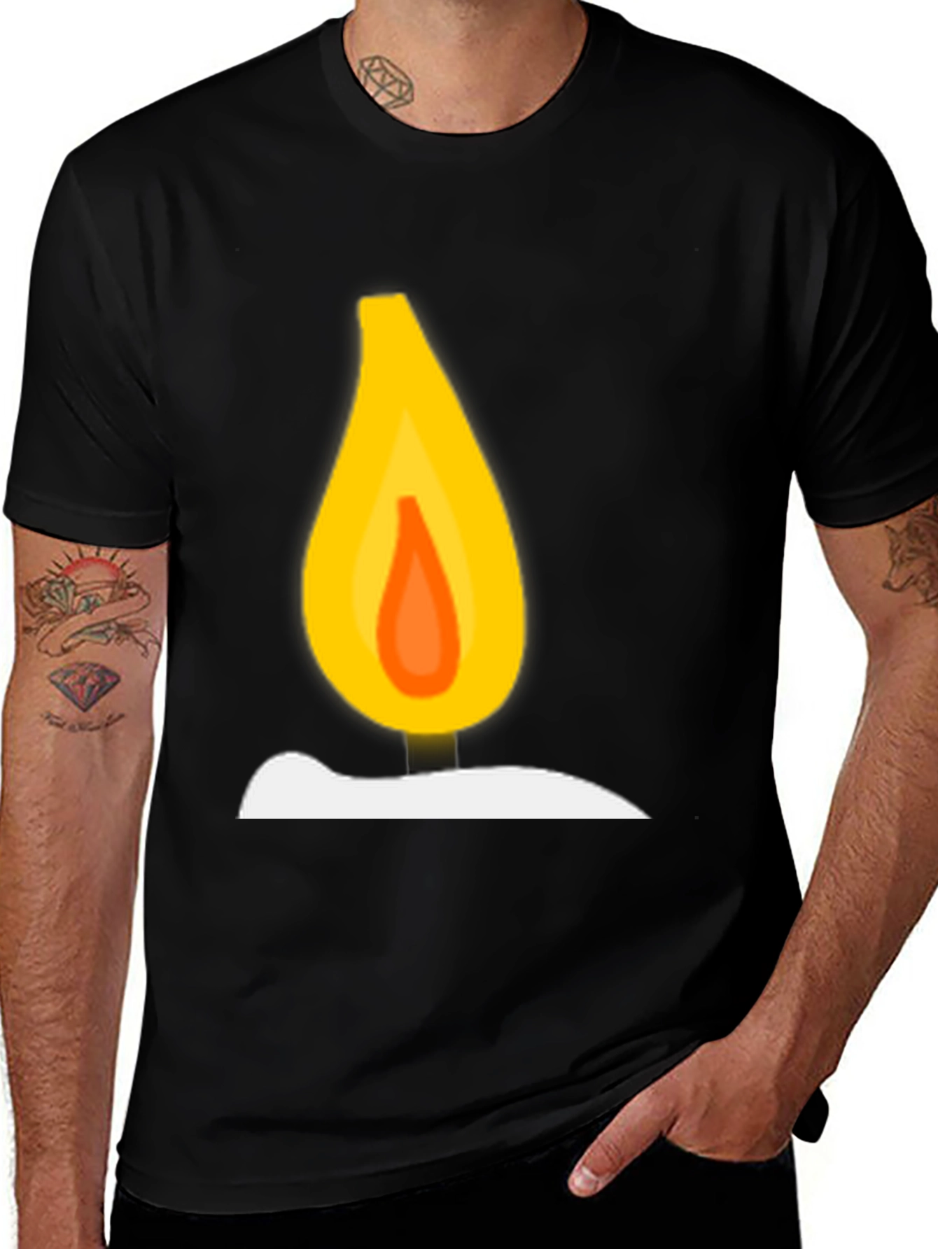 Candle Flame Graphic T-Shirt - Black