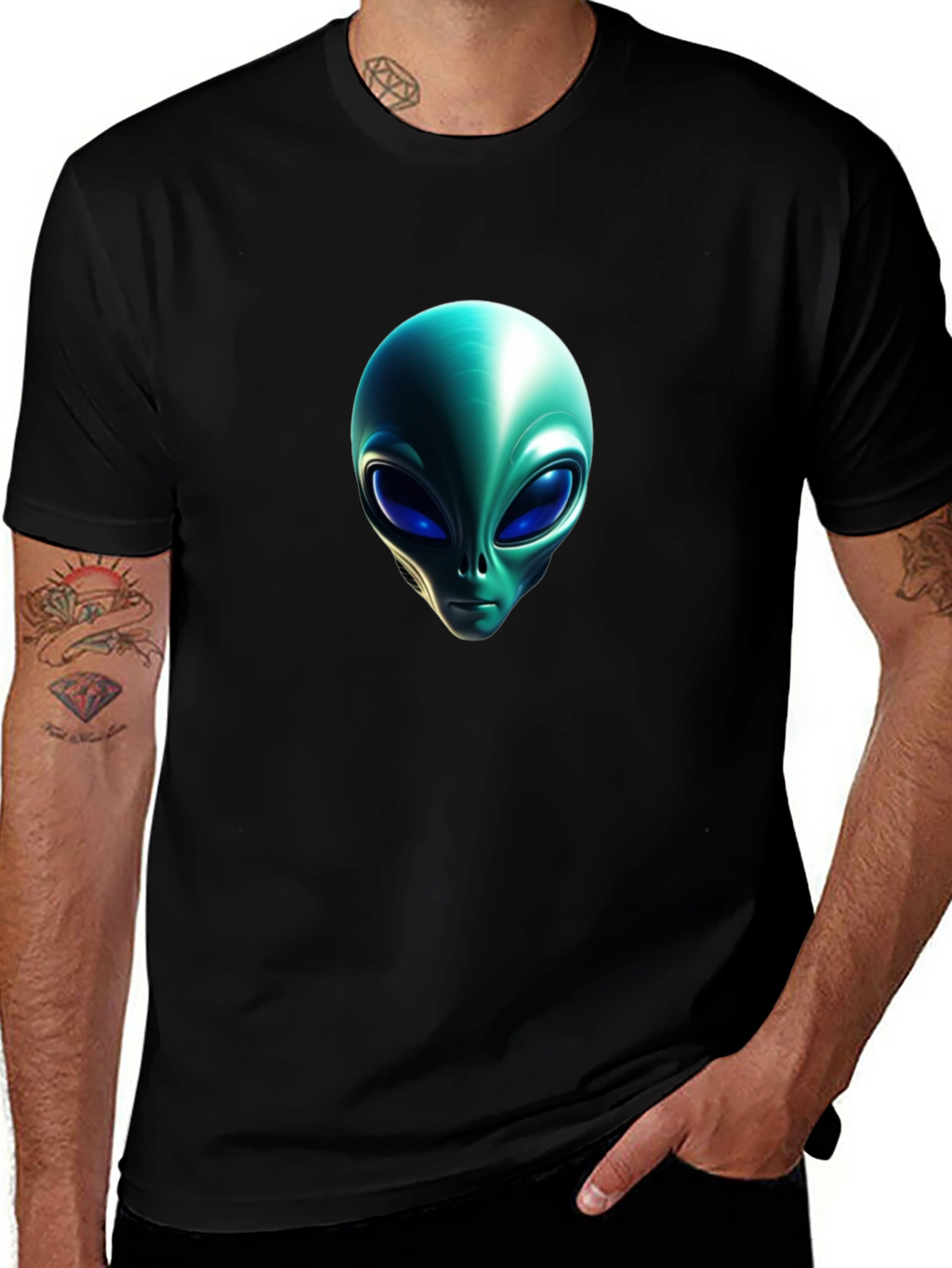 Alien Head Graphic Black T-Shirt