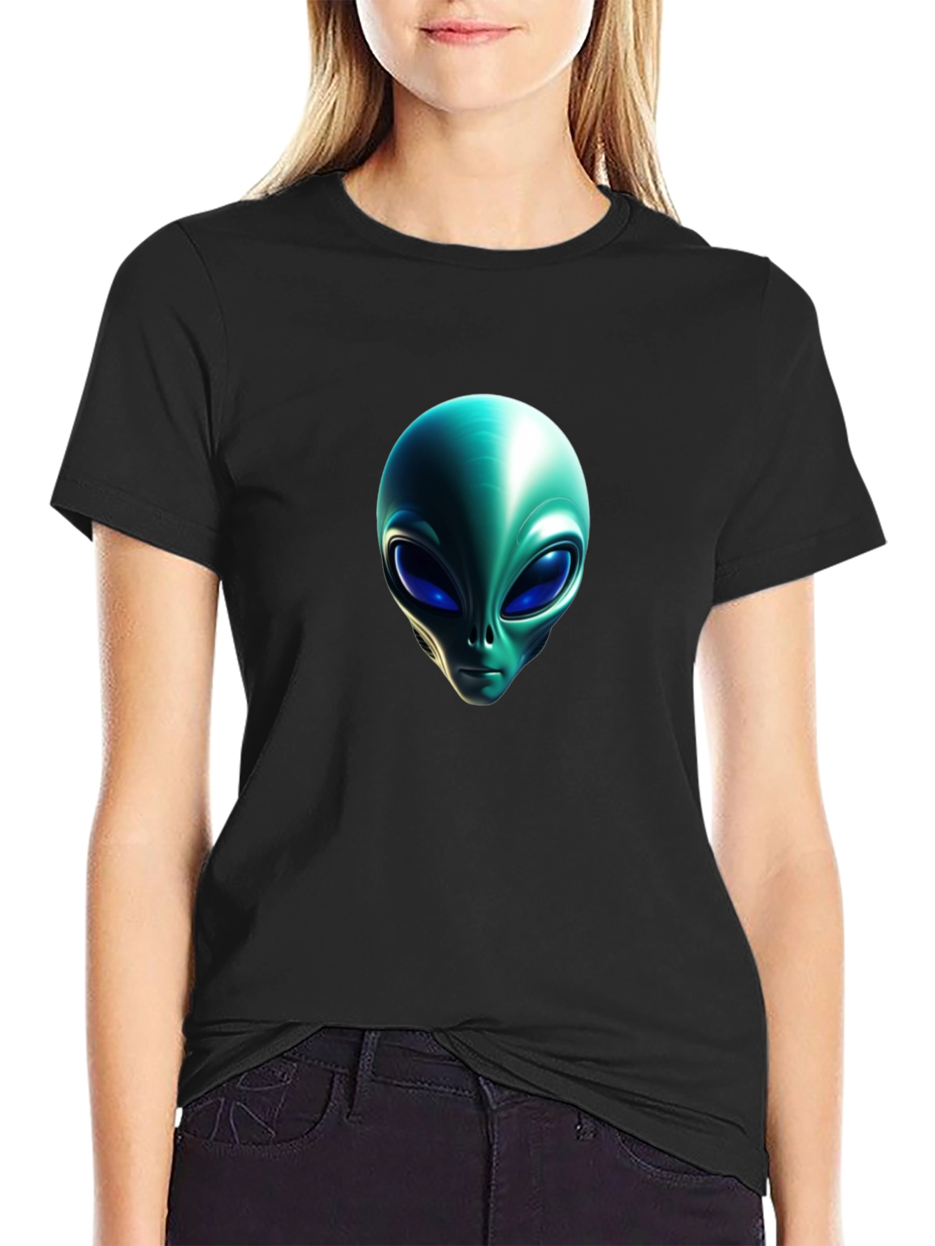 Alien Head Graphic Black T-Shirt