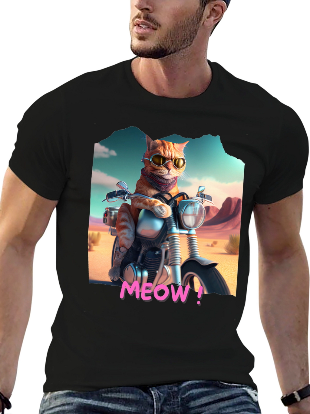 Cat on Motorcycle T-Shirt - MEOW!