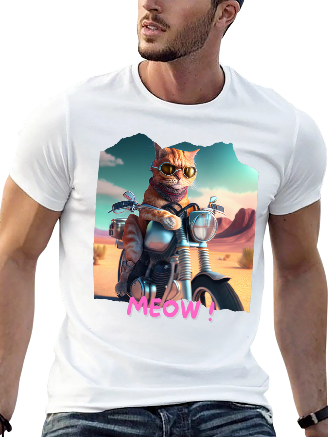 Cat on Motorcycle T-Shirt - MEOW!