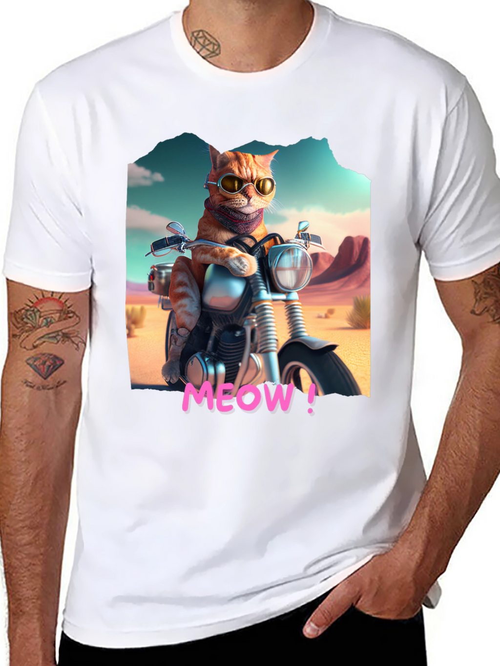Cat on Motorcycle T-Shirt - MEOW!