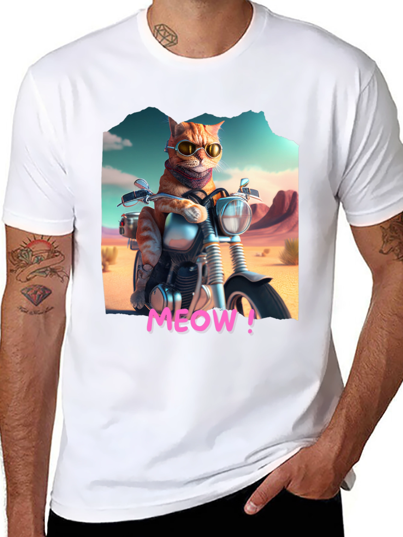 Cat on Motorcycle T-Shirt - MEOW!