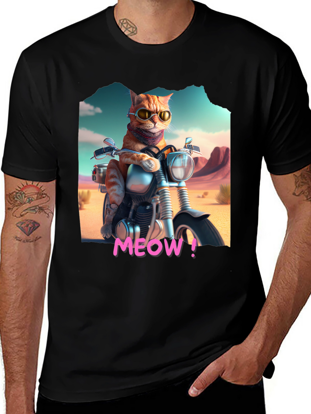 Cat on Motorcycle T-Shirt - MEOW!