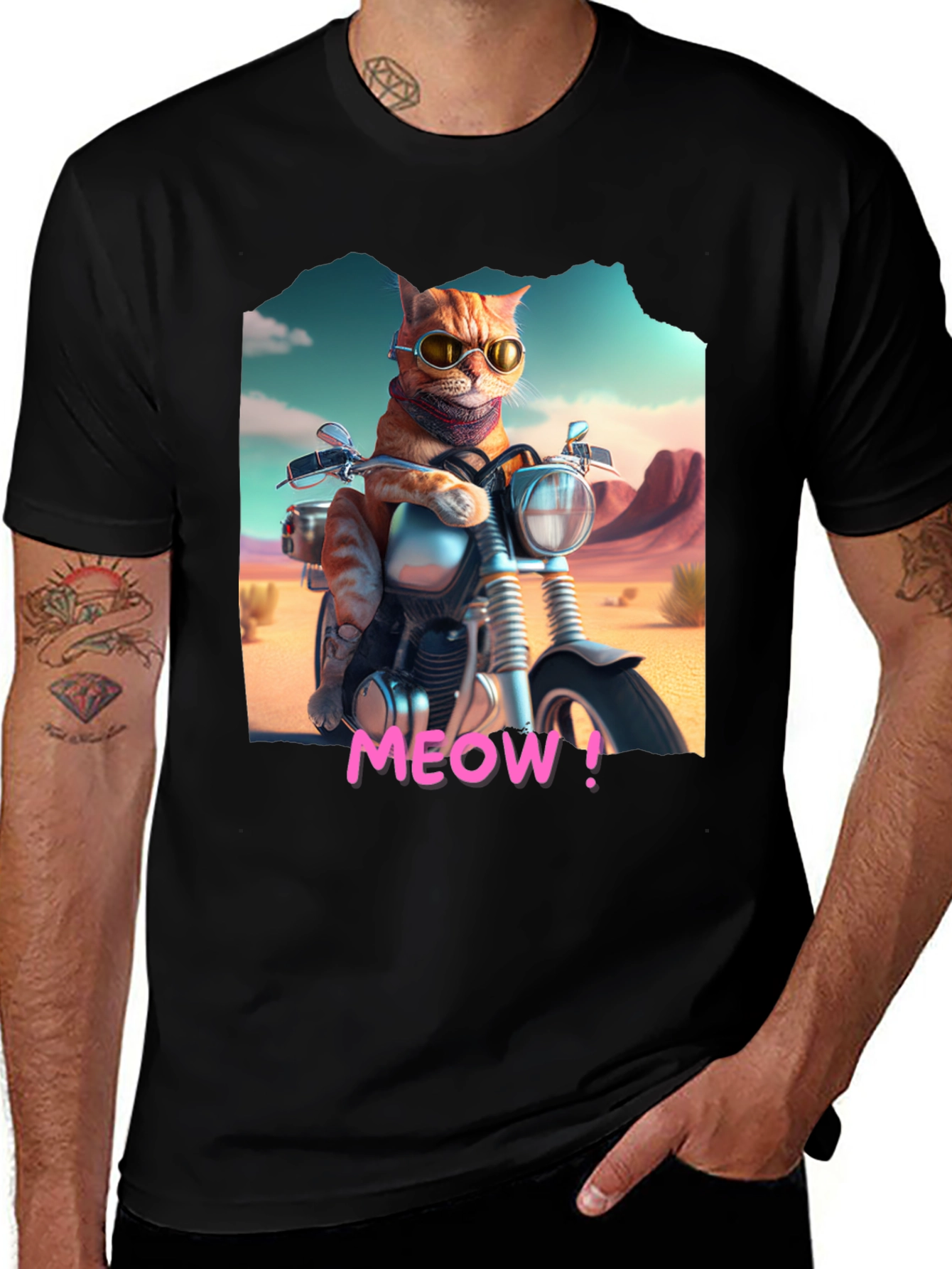 Cat on Motorcycle T-Shirt - MEOW!