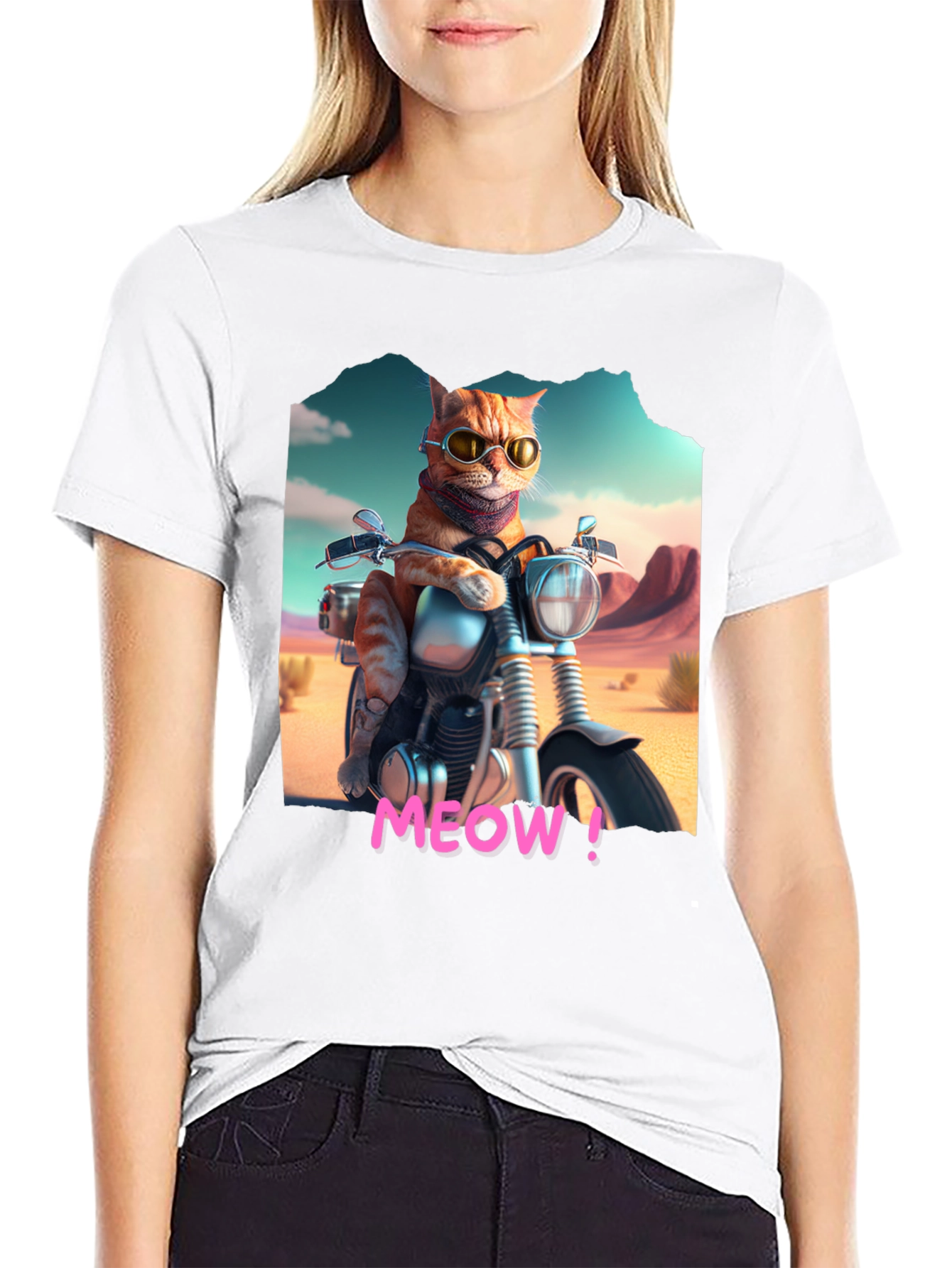Cat on Motorcycle T-Shirt - MEOW!