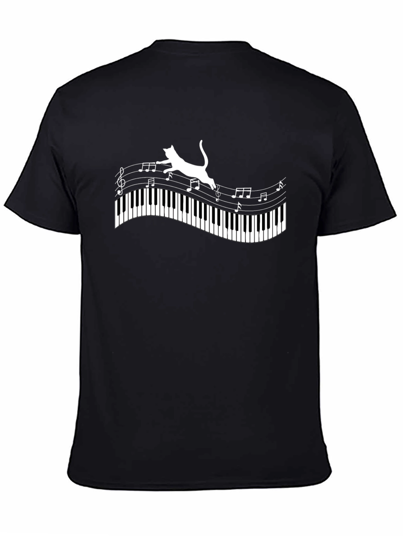 Cat on Piano Keys Music Notes Graphic Tee