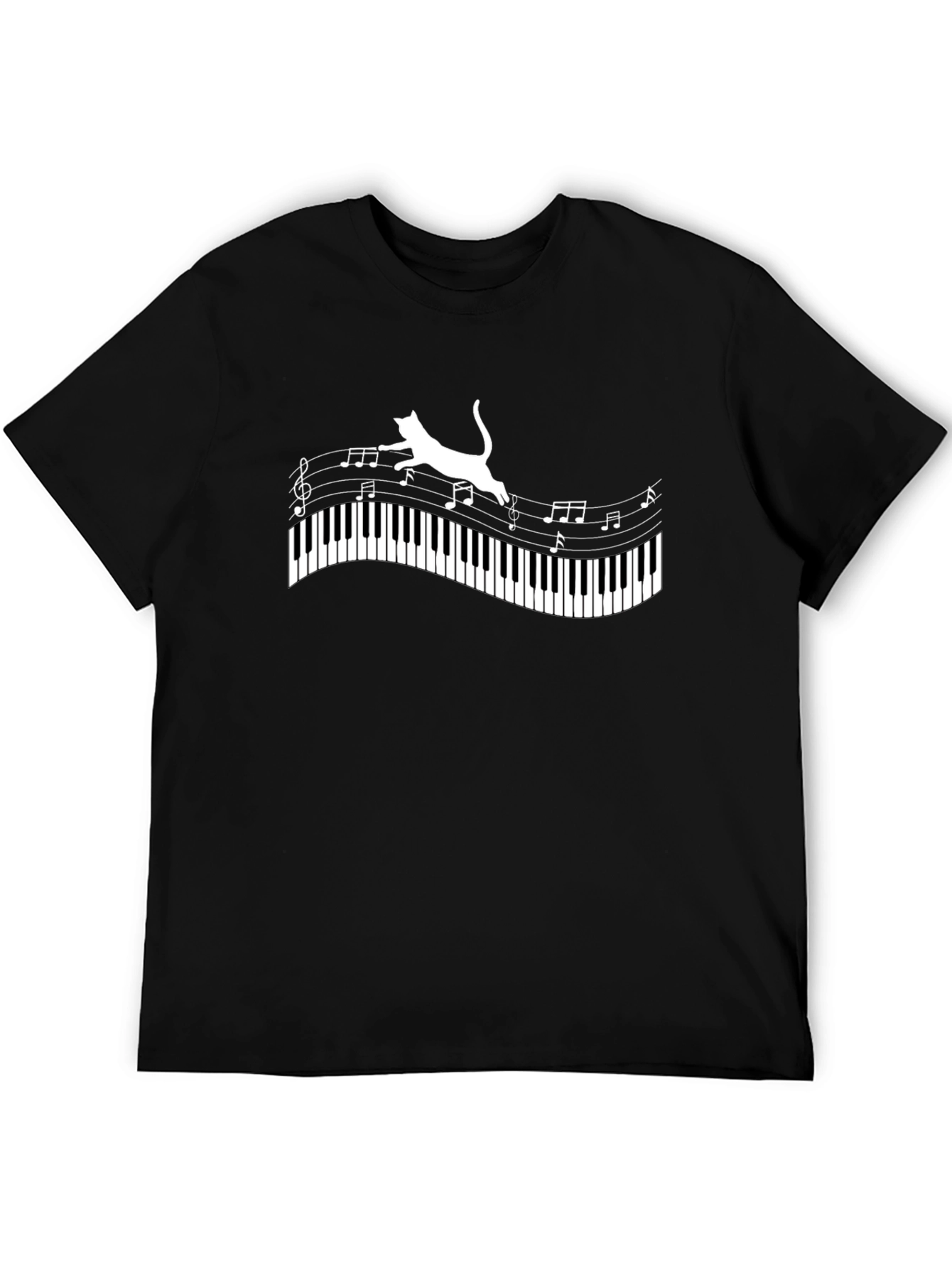 Cat on Piano Keys Music Notes Graphic Tee
