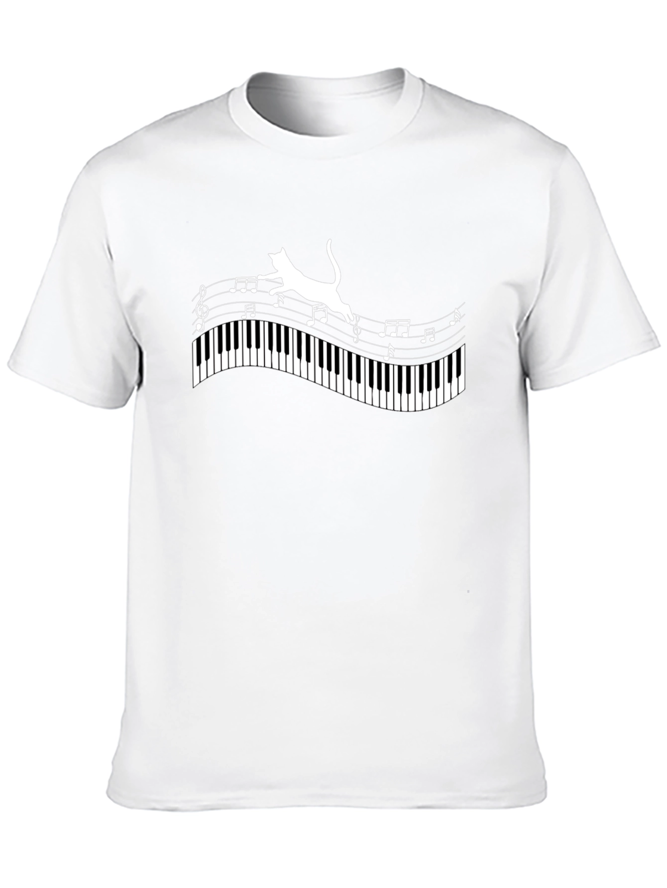 Cat on Piano Keys Music Notes Graphic Tee