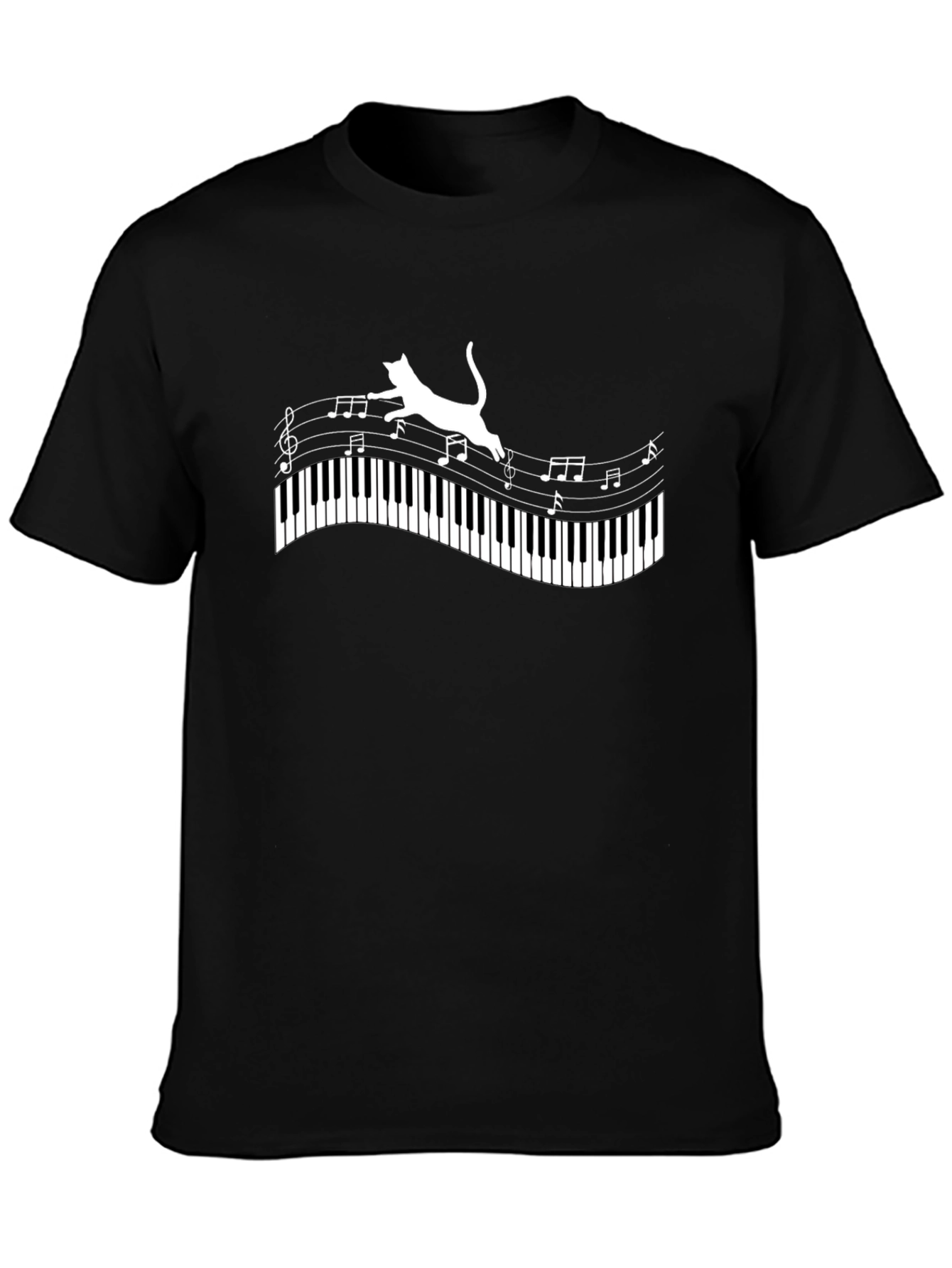 Cat on Piano Keys Music Notes Graphic Tee