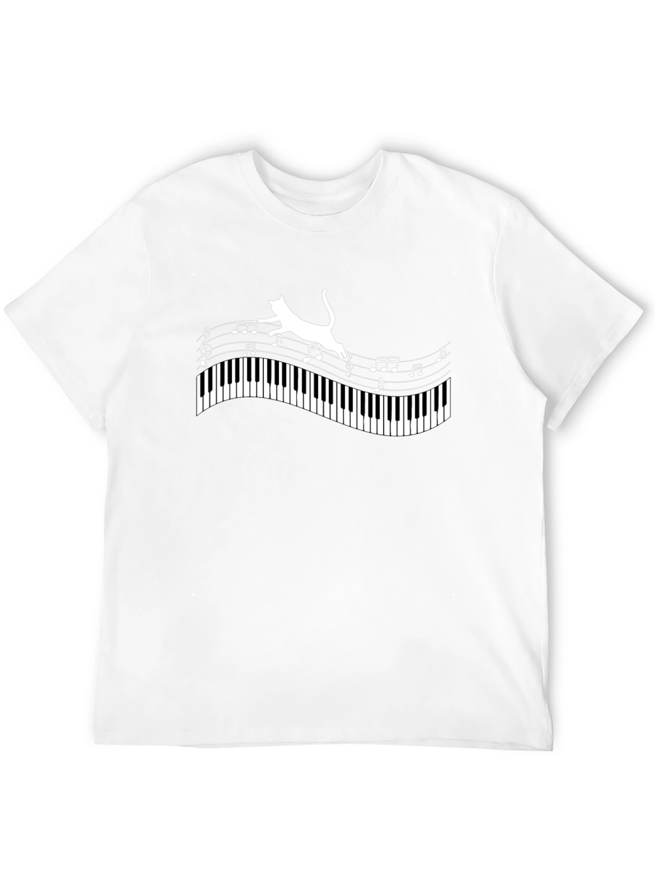 Cat on Piano Keys Music Notes Graphic Tee