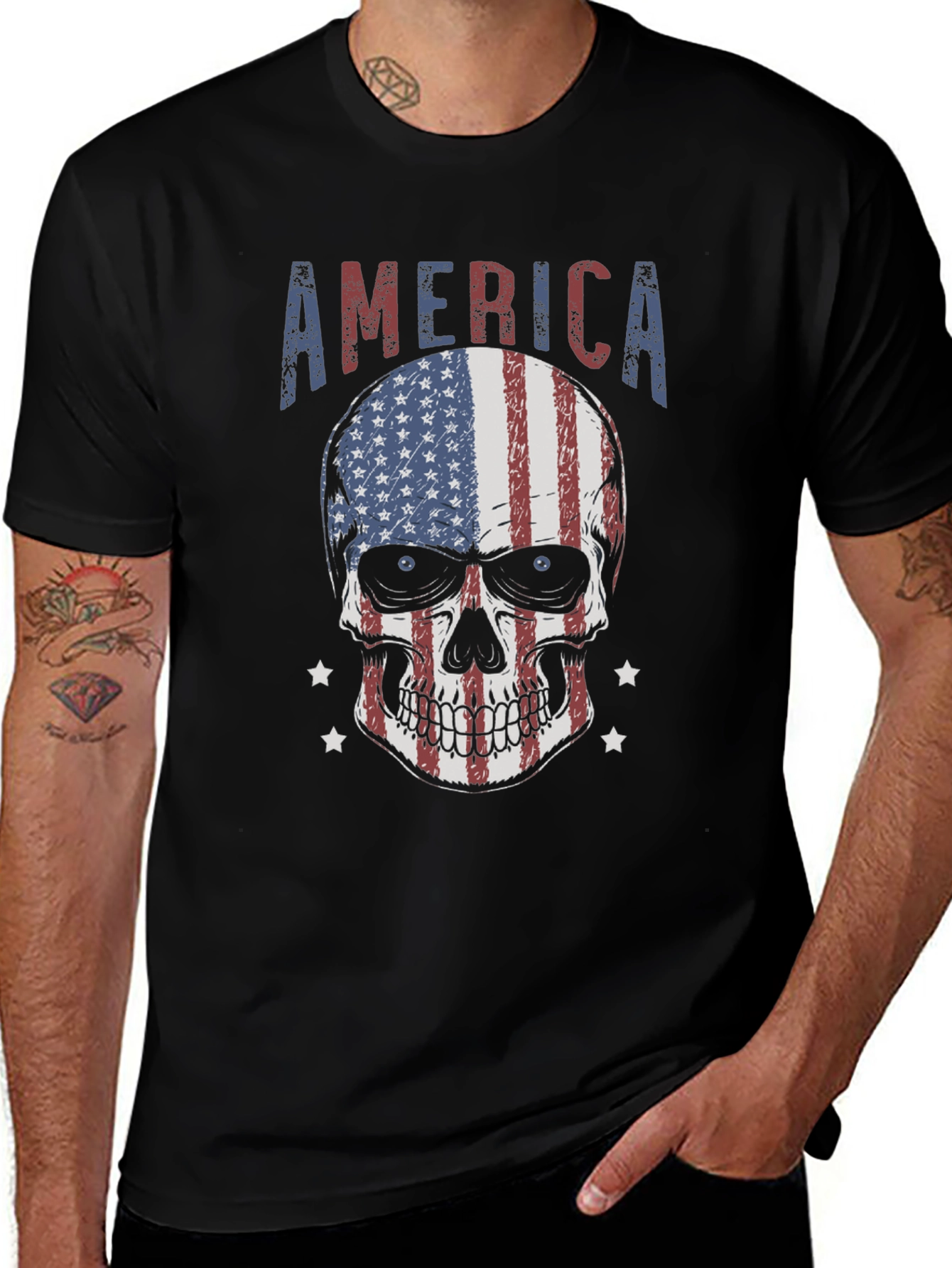 American Flag Skull Graphic T-Shirt