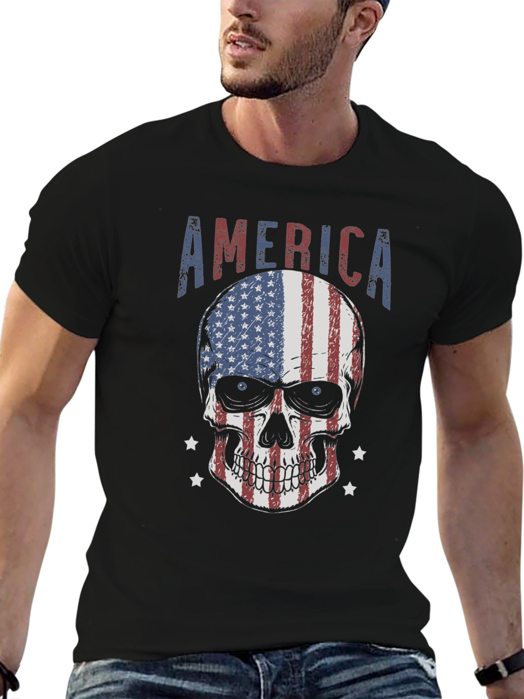 American Flag Skull Graphic T-Shirt