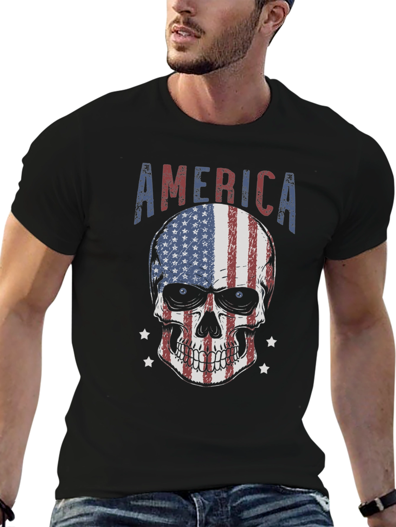 American Flag Skull Graphic T-Shirt