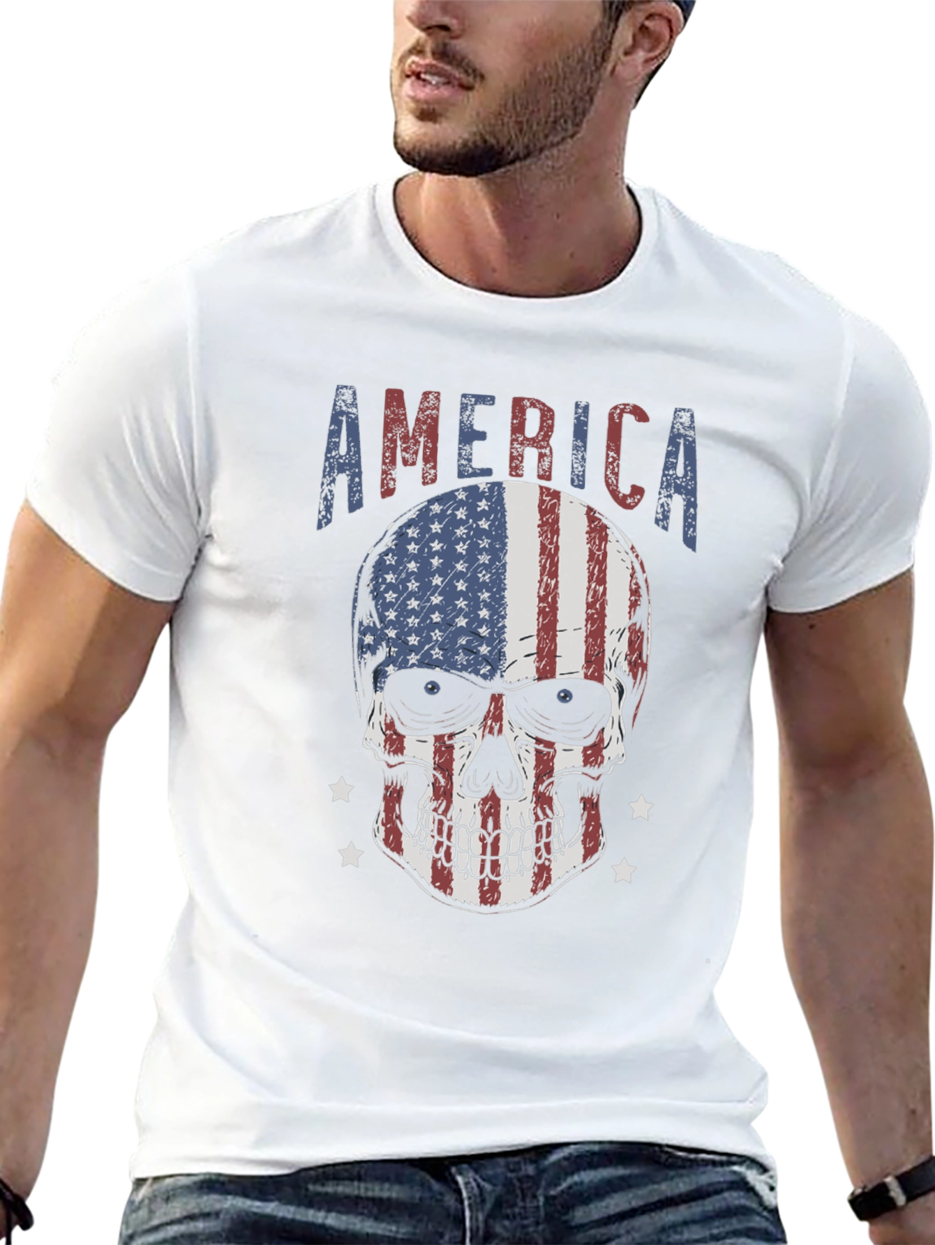 American Flag Skull Graphic T-Shirt