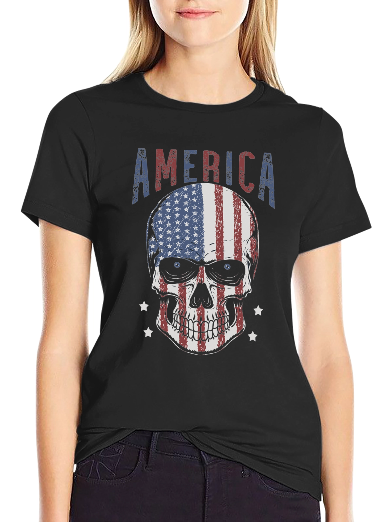 American Flag Skull Graphic T-Shirt