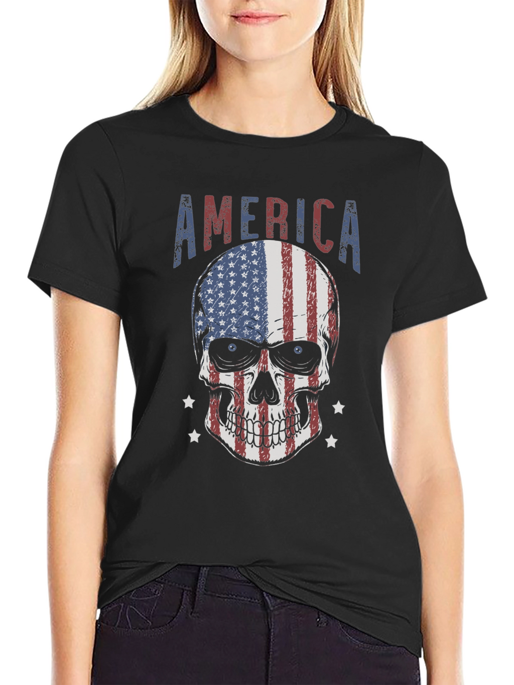 American Flag Skull Graphic T-Shirt